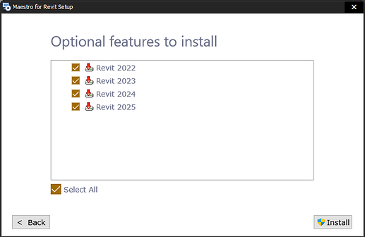 Revit Version Selection